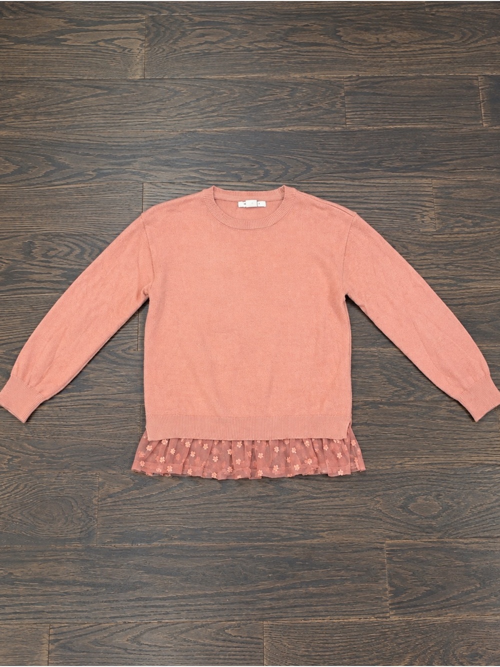 Primark Girls Pink Crewneck Sweater with Ruffle Hem